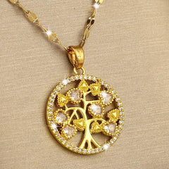 Girl's Zircon Love Life Tree Necklace Titanium Steel Chain