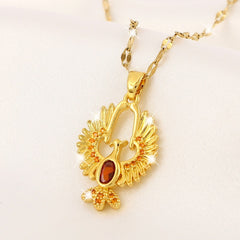Copper Micro Zircon Phoenix Rebirth Pendant Necklace for Girls