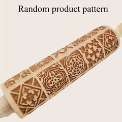 Vintage Pattern Embossing Rolling Pin Wooden Dough Roller Kitchen Utensil