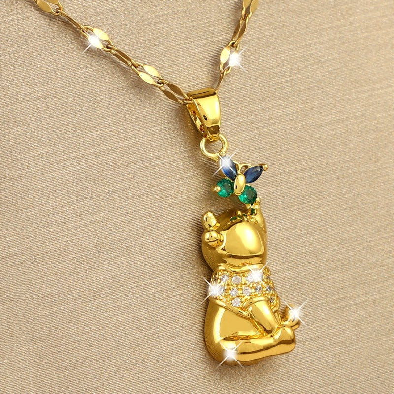 Girl's Copper Sloth Butterfly Pendant Necklace Charm