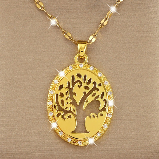 Copper Zircon Tree Of Life Pendant Necklace