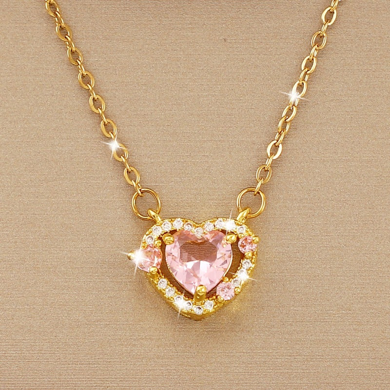 Girl's Pink Love Crystal Pendant Necklace Charm Jewelry