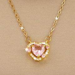 Girl's Pink Love Crystal Pendant Necklace Charm Jewelry