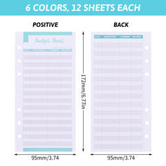 6 Pack Budget Replacement Sheets, A6 Size, 6 Holes, Expense Tracking Cards