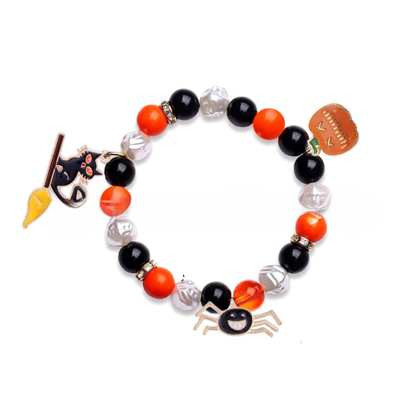 Halloween Bracelet Spooky Pumpkin Stretch Beaded Bracelet
