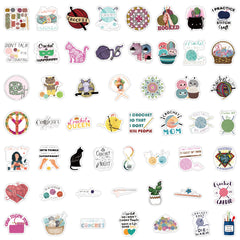 100pcs Crochet Needle Series Waterproof Stickers for Motorcycle Laptop Helmet
