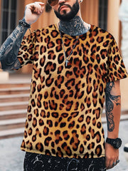 Men's 3D Leopard Print T shirt Casual Stretch Tee