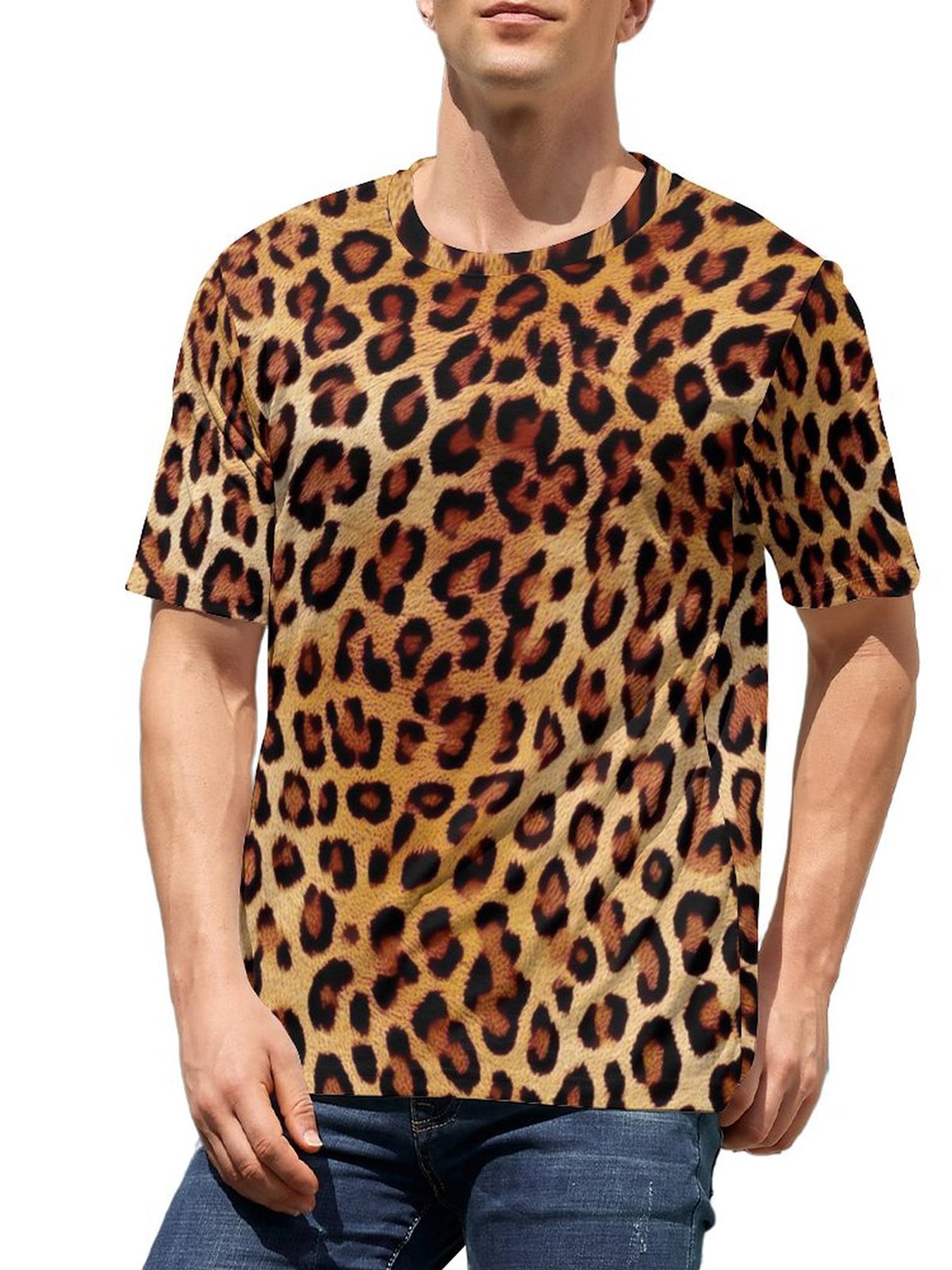 Men's 3D Leopard Print T shirt Casual Stretch Tee