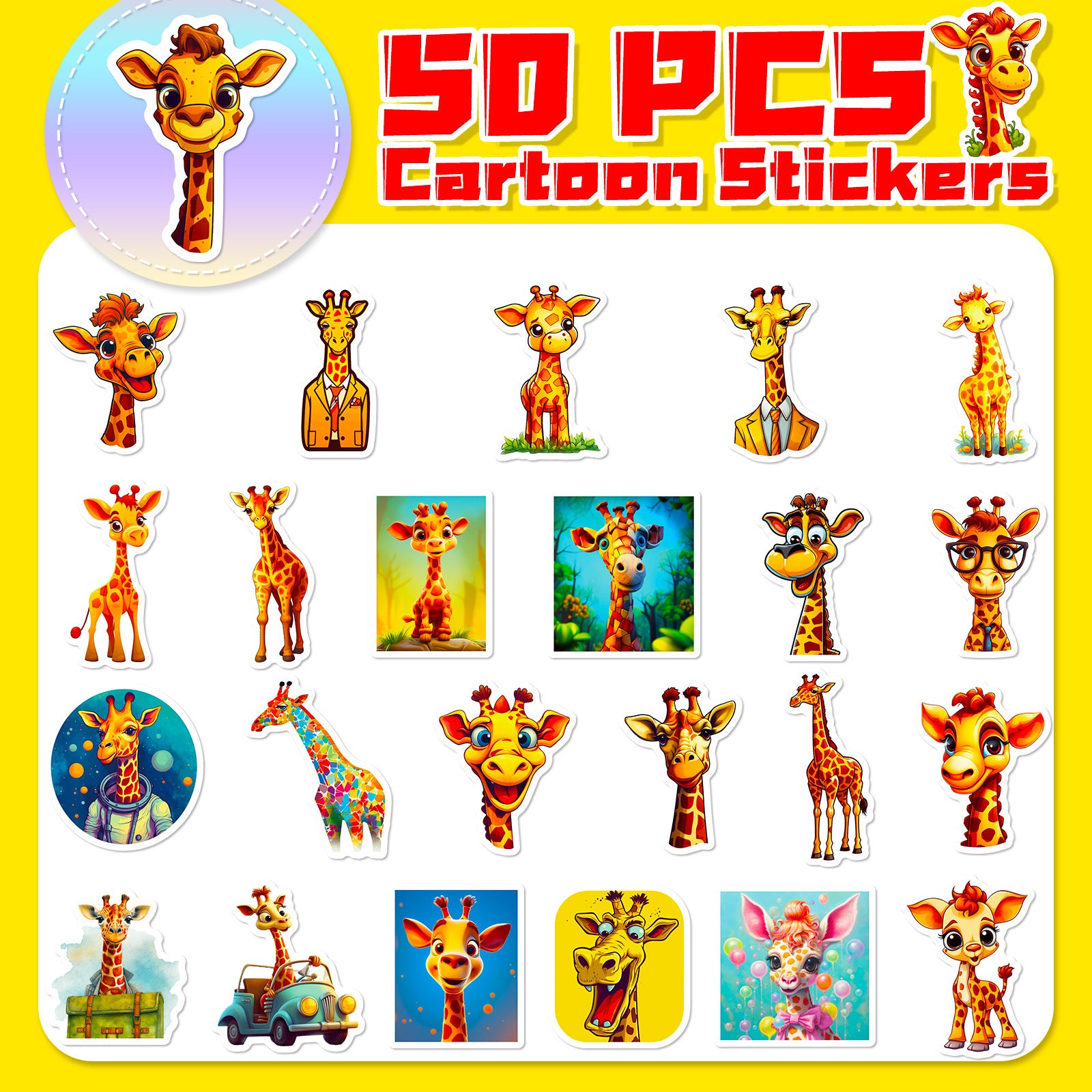 50pcs Giraffe Animal Stickers for DIY Skateboard Water Cup Laptop