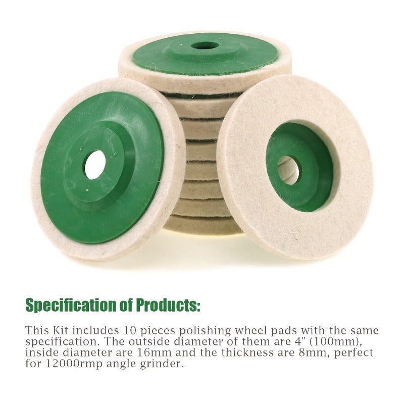 10pcs Mirror Polishing Wheel High Density Fine Wool Pad For Grinding & Buffing