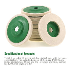 10pcs Mirror Polishing Wheel High Density Fine Wool Pad For Grinding & Buffing