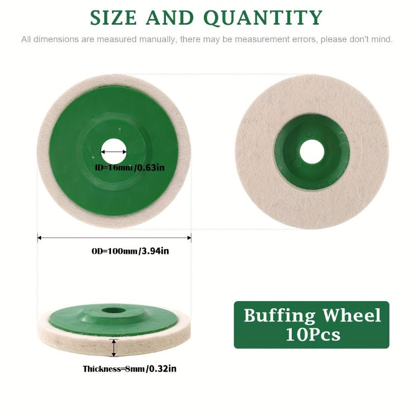 10pcs Mirror Polishing Wheel High Density Fine Wool Pad For Grinding & Buffing