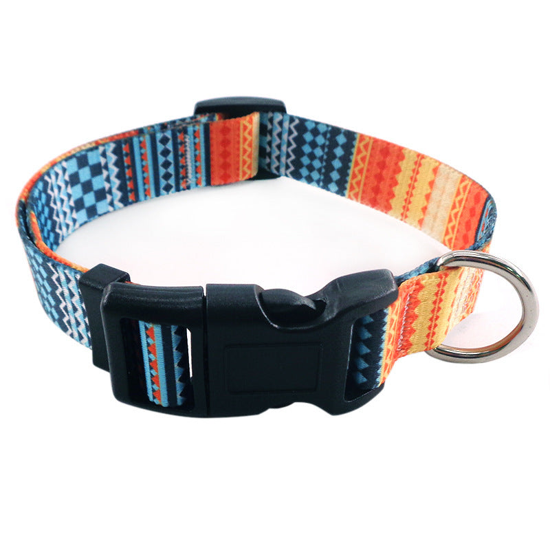 Boho Dog Collar Floral Geometric Pattern with Quick Release Buckle