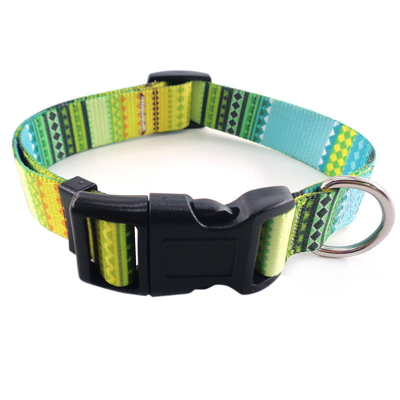 Boho Dog Collar Floral Geometric Pattern with Quick Release Buckle