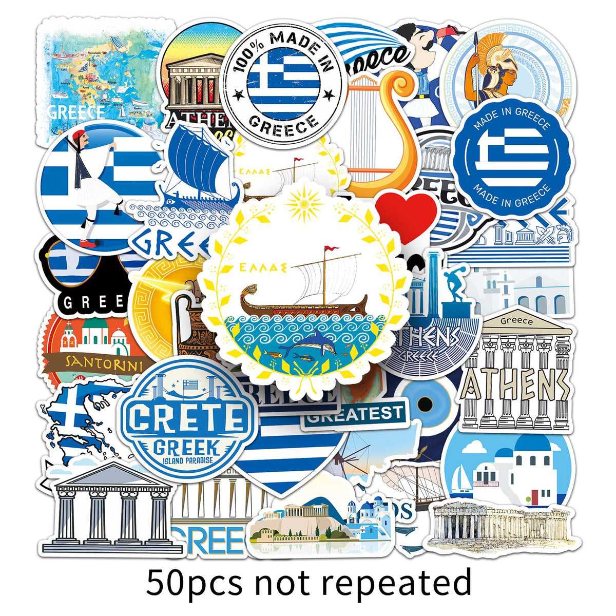 50pcs Greek Stickers Outdoor Travel DIY Luggage Waterproof Stickers