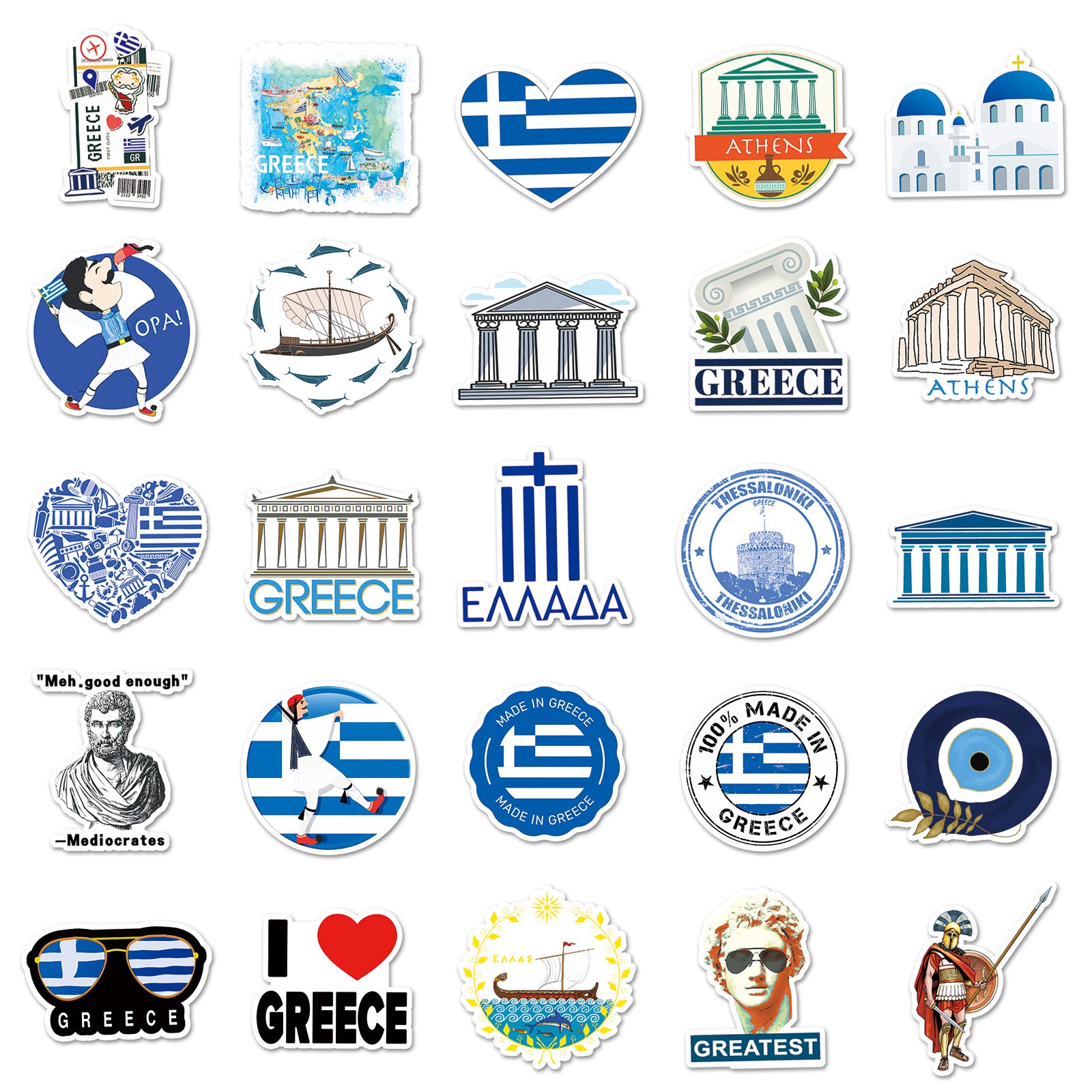 50pcs Greek Stickers Outdoor Travel DIY Luggage Waterproof Stickers