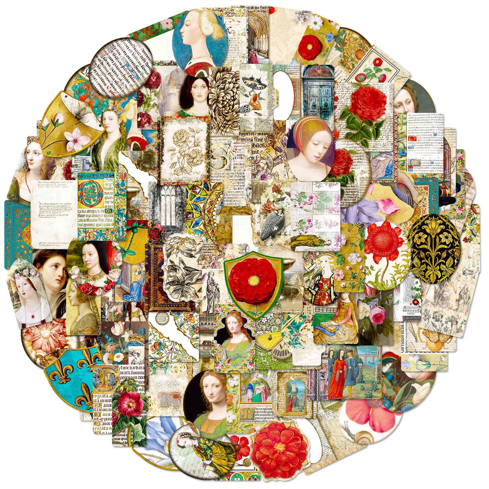 100pcs Medieval Retro Stickers Classic Nostalgic Handbook For DIY Accessories