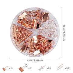 Rose Gold Office Supplies Set - Clips, Pins and Organizer