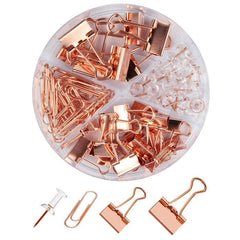 Rose Gold Office Supplies Set - Clips, Pins and Organizer