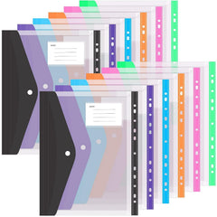 12pcs A4 Binder Pocket Plastic Envelopes Binder Folders 11 Holes