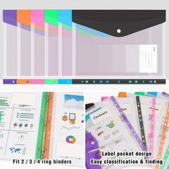 12pcs A4 Binder Pocket Plastic Envelopes Binder Folders 11 Holes