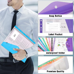 12pcs A4 Binder Pocket Plastic Envelopes Binder Folders 11 Holes