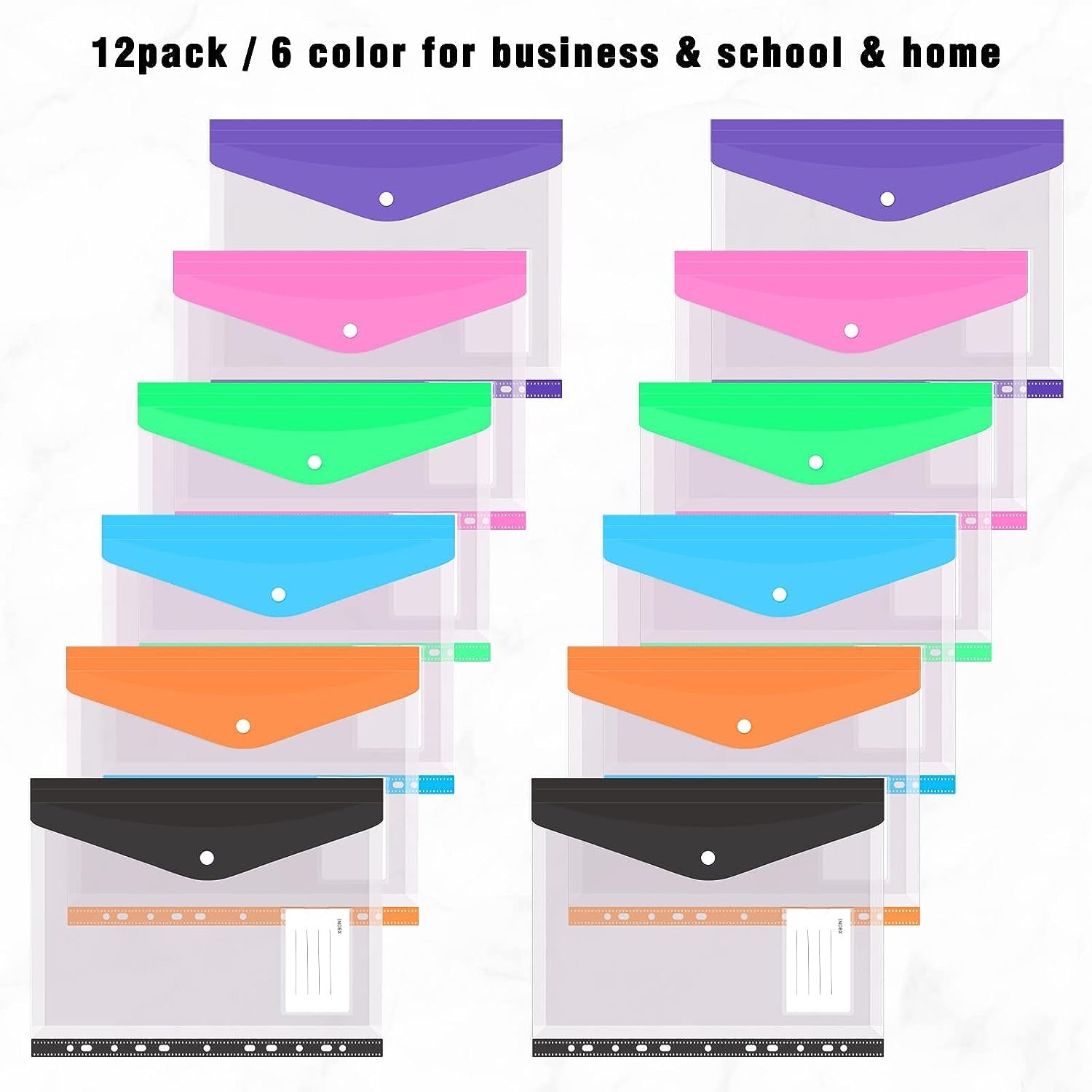 12pcs A4 Binder Pocket Plastic Envelopes Binder Folders 11 Holes