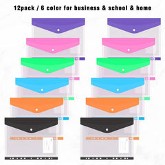 12pcs A4 Binder Pocket Plastic Envelopes Binder Folders 11 Holes