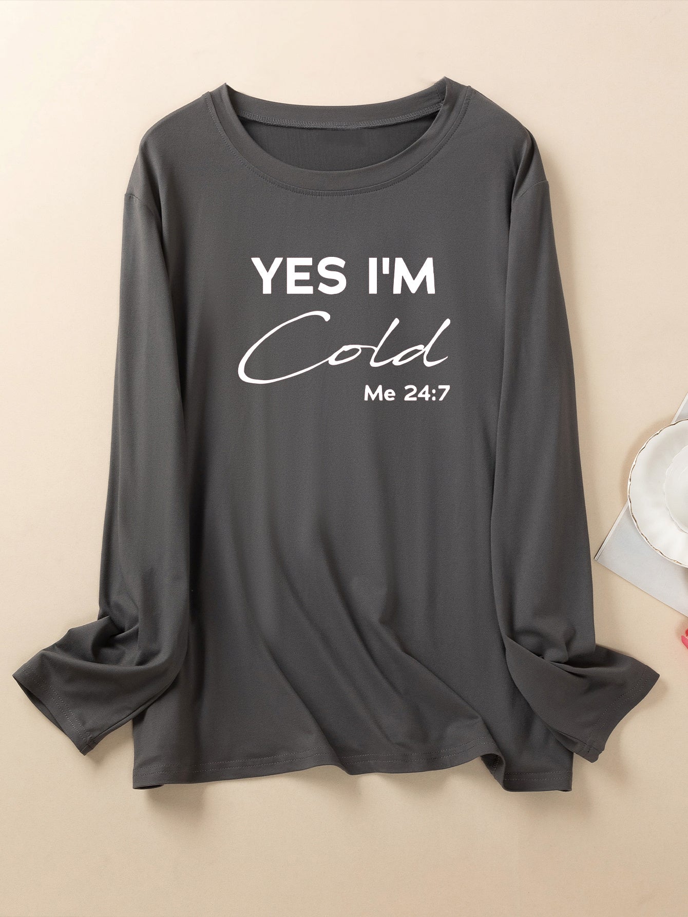  Casual Lounge Top Women's Plus Letter Print Long Sleeve