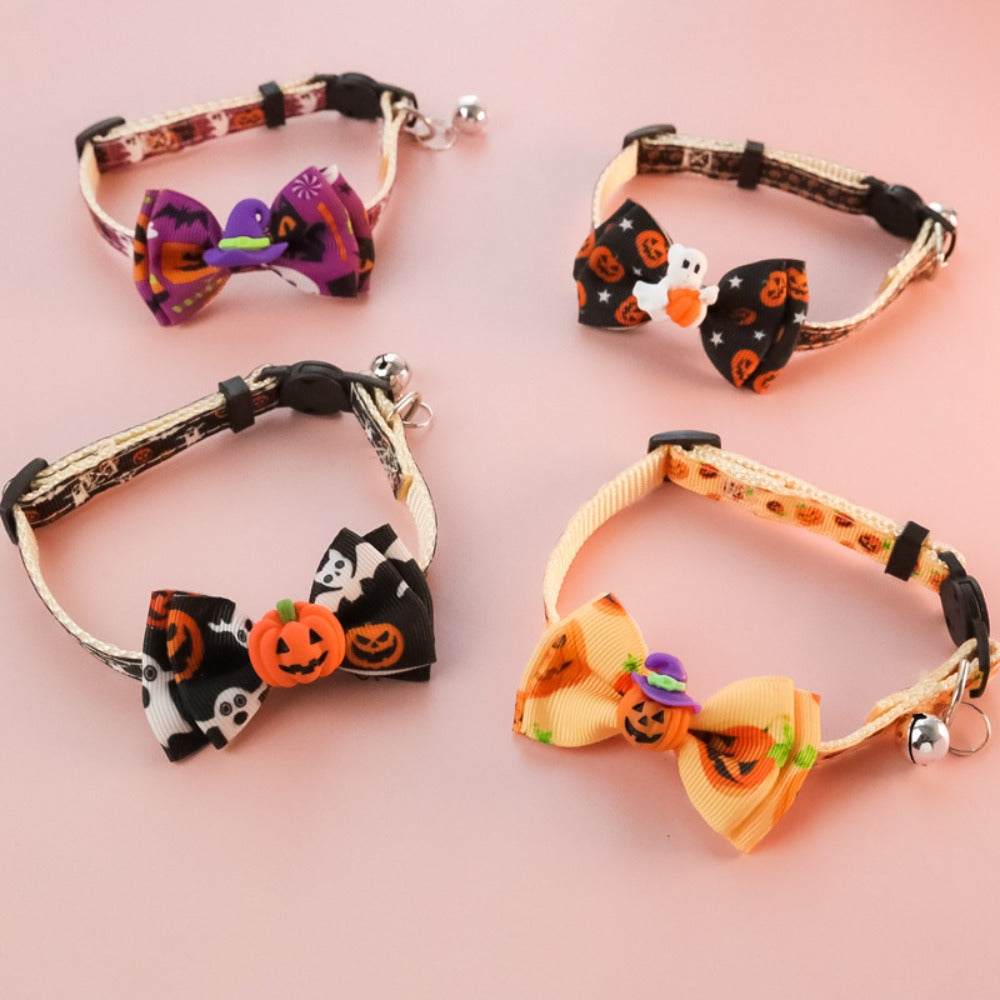 Halloween Pumpkin Ghost Hat Pet Collar Small Cat Dog Safety Buckle Necklace