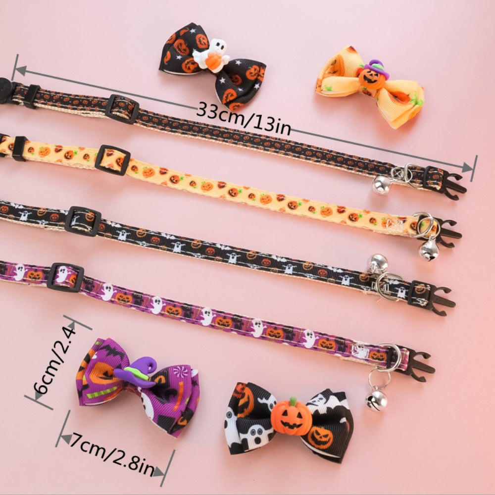 Halloween Pumpkin Ghost Hat Pet Collar Small Cat Dog Safety Buckle Necklace