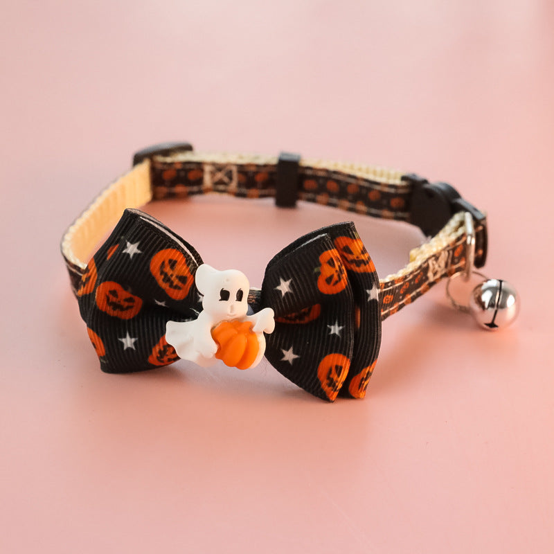 Halloween Pumpkin Ghost Hat Pet Collar Small Cat Dog Safety Buckle Necklace