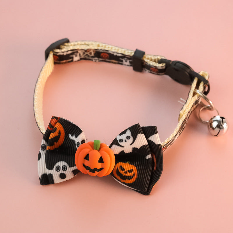 Halloween Pumpkin Ghost Hat Pet Collar Small Cat Dog Safety Buckle Necklace