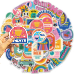 50pcs Retro Cartoon Graffiti Sticker Pack PVC Decals for Suitcase Water Bottle