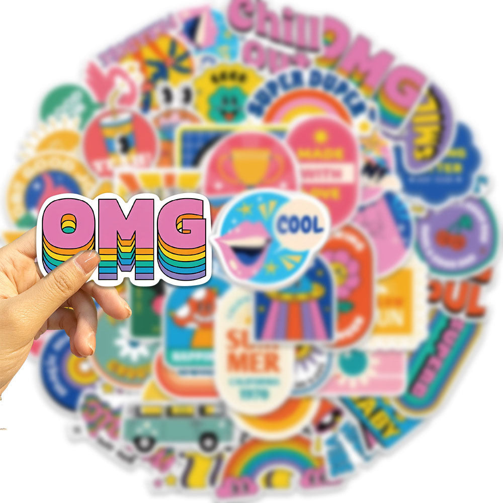 50pcs Retro Cartoon Graffiti Sticker Pack PVC Decals for Suitcase Water Bottle