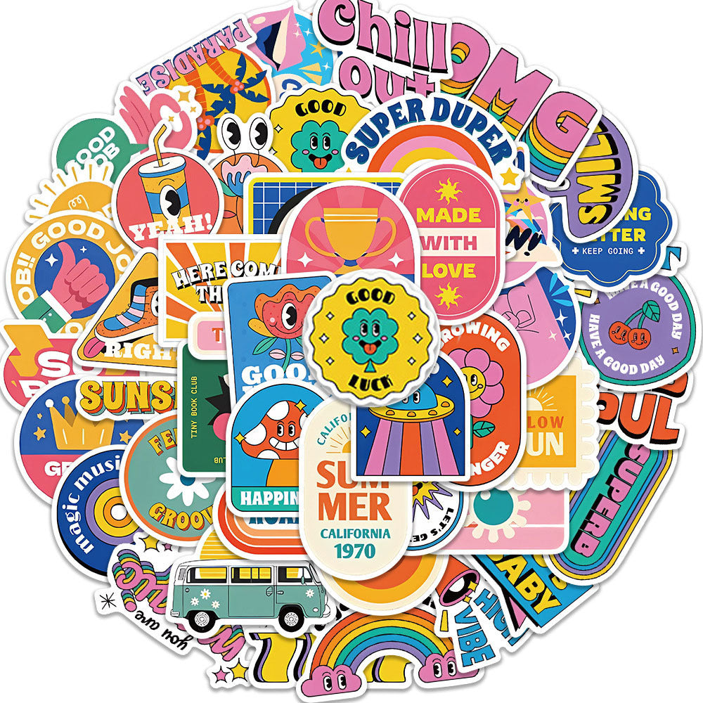 50pcs Retro Cartoon Graffiti Sticker Pack PVC Decals for Suitcase Water Bottle