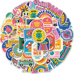 50pcs Retro Cartoon Graffiti Sticker Pack PVC Decals for Suitcase Water Bottle
