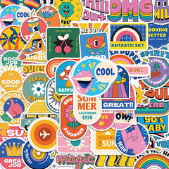 50pcs Retro Cartoon Graffiti Sticker Pack PVC Decals for Suitcase Water Bottle