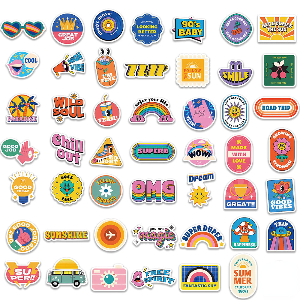 50pcs Retro Cartoon Graffiti Sticker Pack PVC Decals for Suitcase Water Bottle