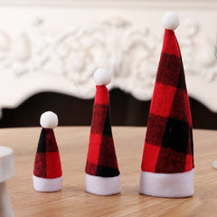 Christmas Hat Red And Plaid Cloth Mini Hat And Fork Set