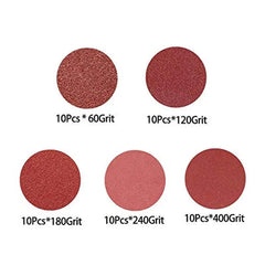 50pcs 12.7 cm 8 Hole Hook & Loop Sanding Discs 60-400 Grits