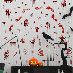 8pcs Halloween Bloody Hand Footprint Window Stickers with Scraper