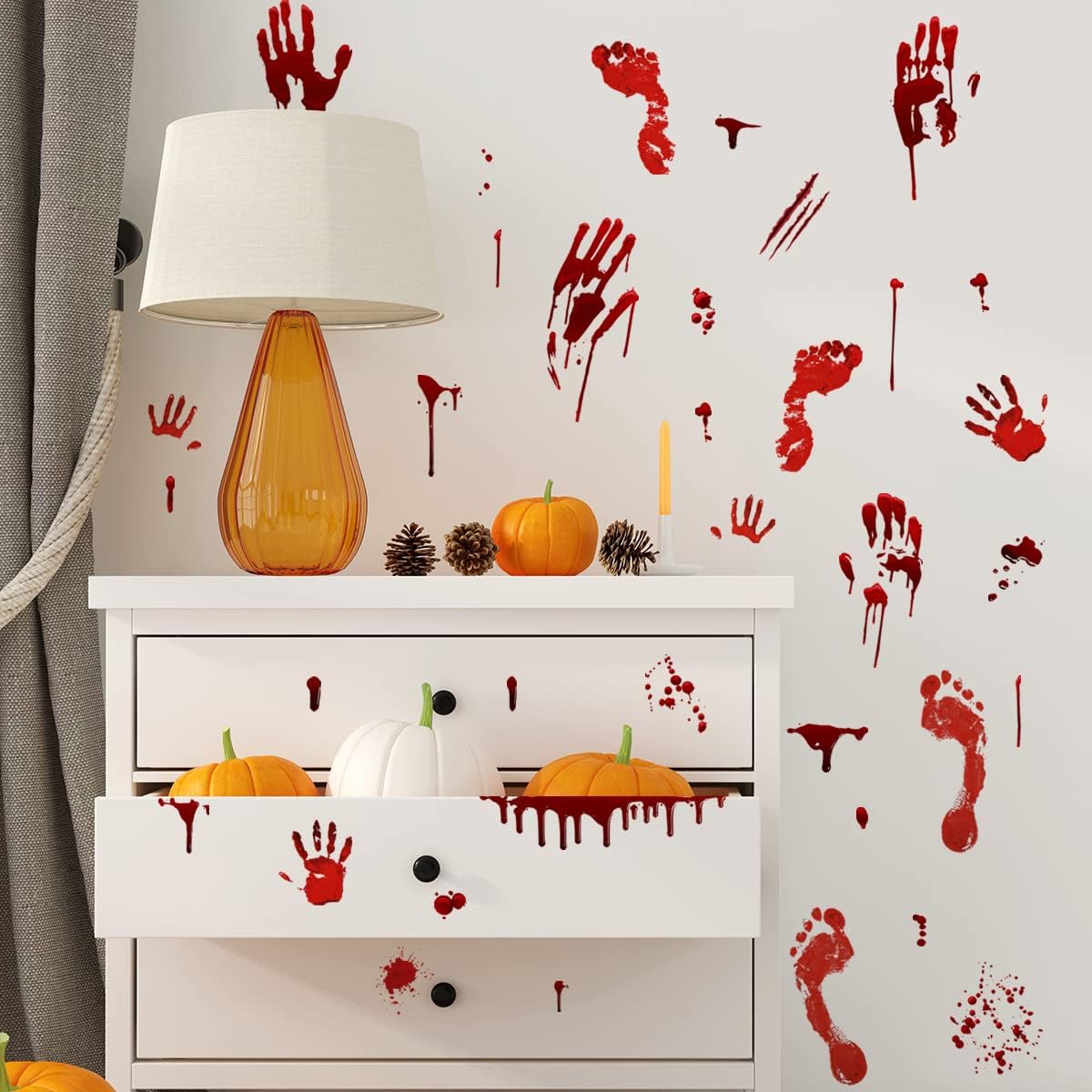 8pcs Halloween Bloody Hand Footprint Window Stickers with Scraper