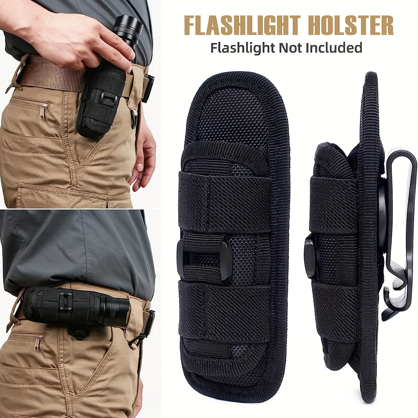 Flashlight Pouch Holster with Belt Clip