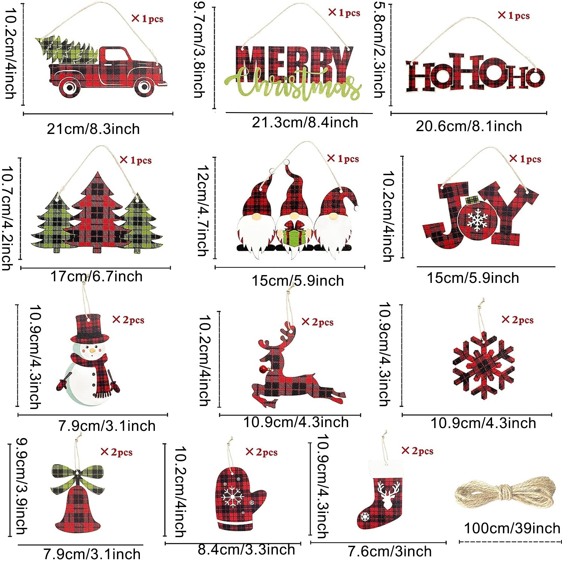 18pcs Retro Santa Claus Merry Christmas Wooden Decor