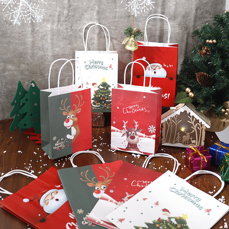 5pcs Christmas Gift Bags with Handles Reusable Small Xmas Paper Bags