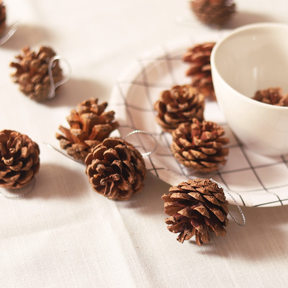 6pcs Holiday Decorations Christmas Supplies Natural Wooden Pine Cones