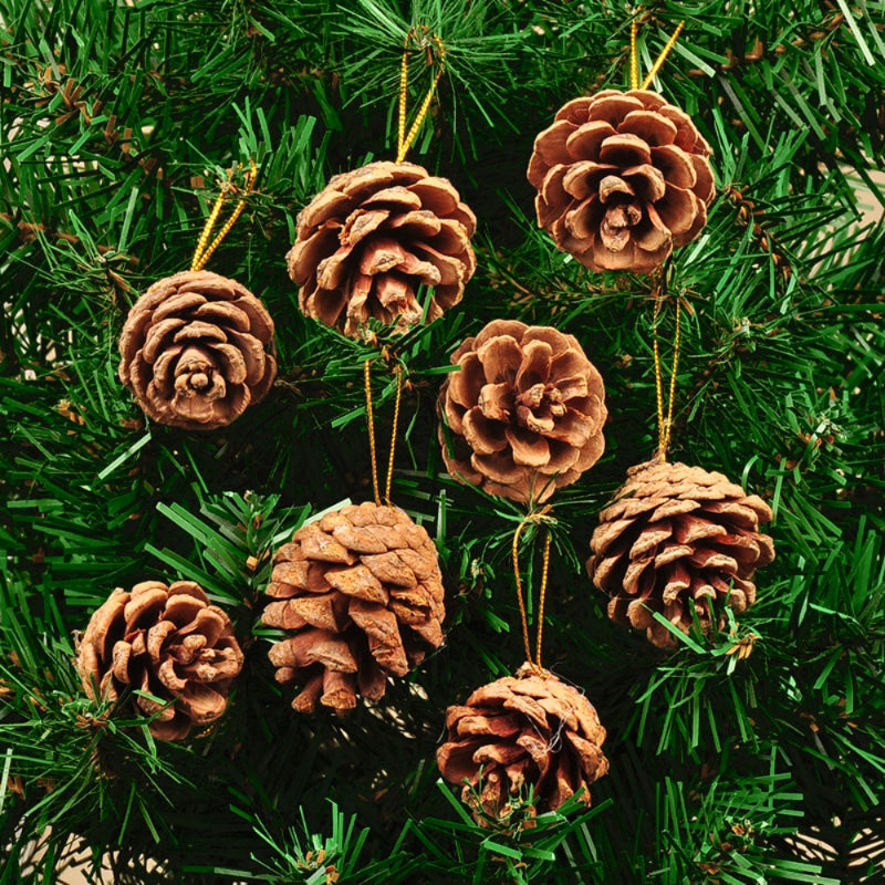 6pcs Holiday Decorations Christmas Supplies Natural Wooden Pine Cones