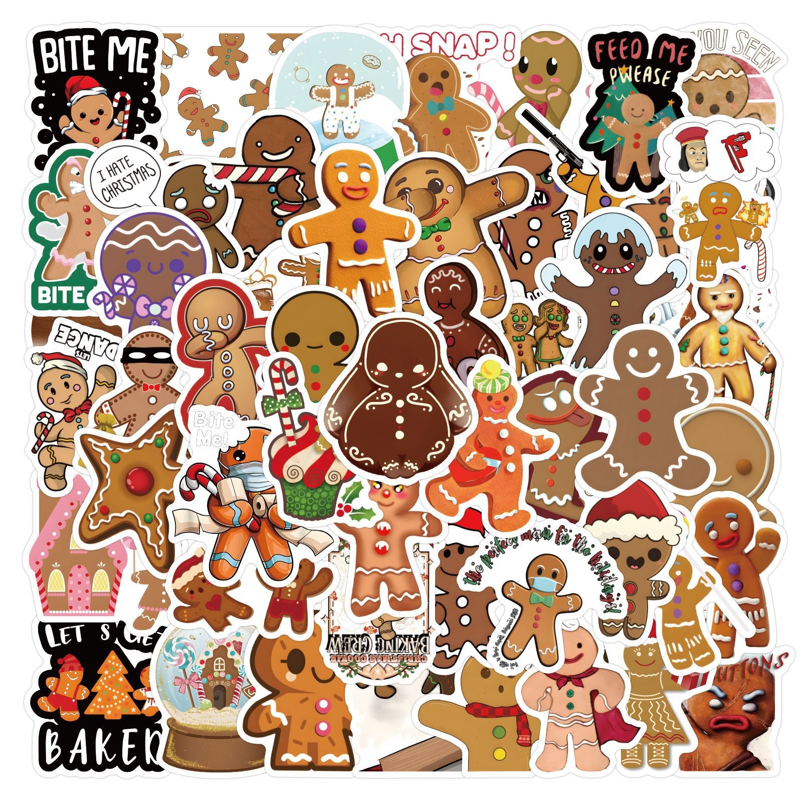 60pcs Christmas Stickers Gingerbread Man Cartoon Waterproof Vinyl Stickers