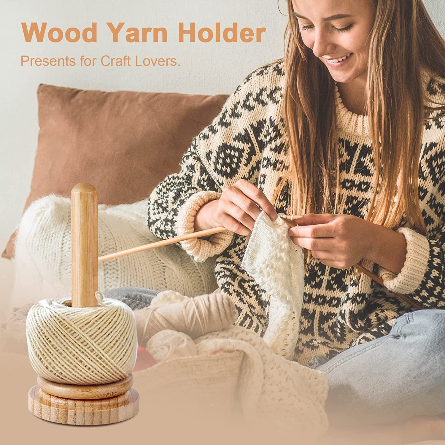 Wood Yarn Bracket Rotatable Solid Wood Roll Paper Holder